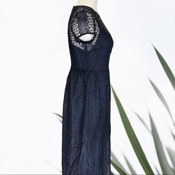 ZARA Basic| Navy Blue Maxi Dress with Lace/Eyelet overlay, fitted w Back Zip NWT - Picture 3 of 14